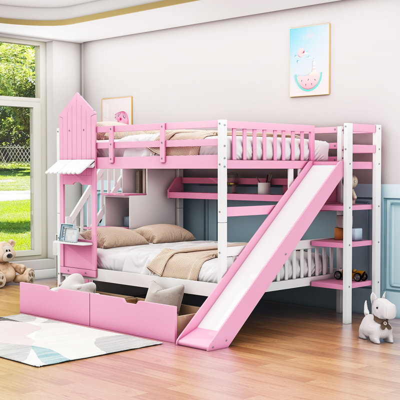 Harper Orchard Leedey Castle Style Wood Bunk Bed with 2 Drawers 3 Shelves and Slide by Harper Orchard Wayfair